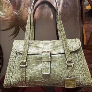 Liz Claiborne Croc-Embossed Olive Green Shoulder Bag
